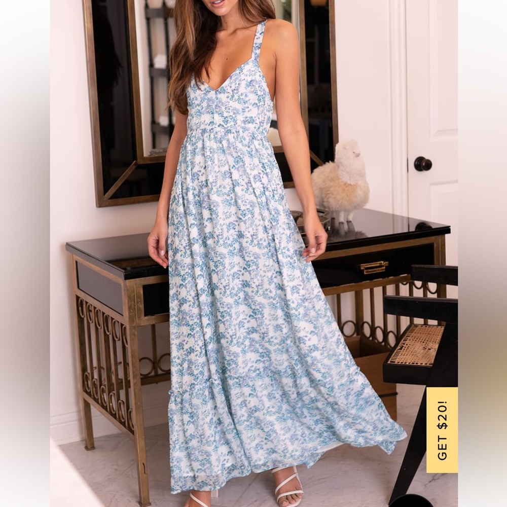 Lulus My Love Story White Floral Print Tie-Back Maxi Dress